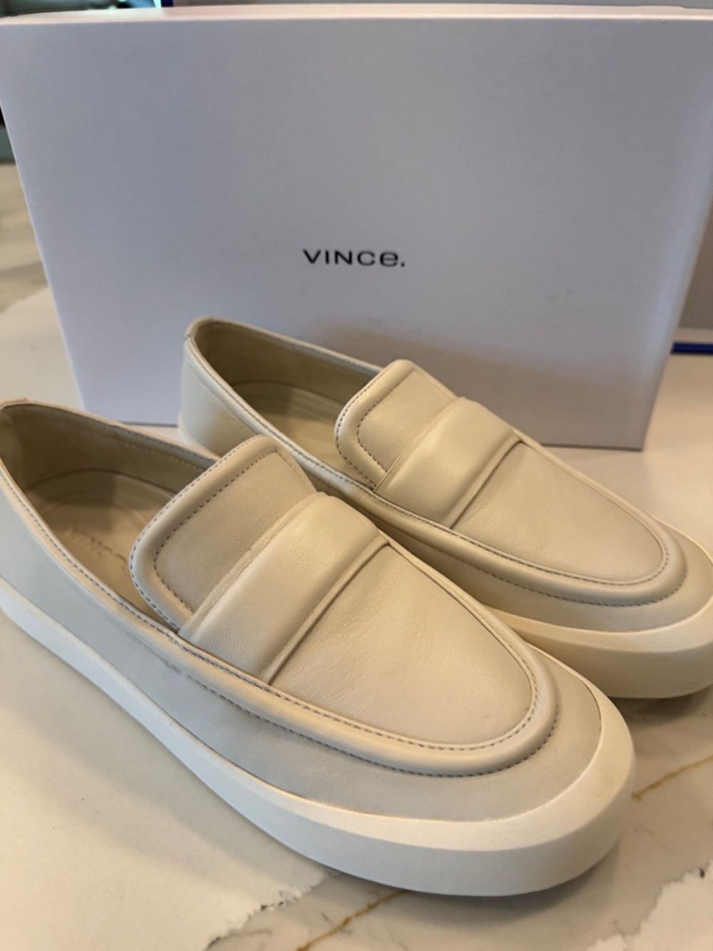 Vince Cream Leather Platform Slip-On Loafers 8